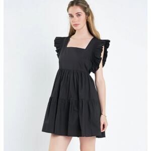 English Factory Ruffled Cotton Babydoll Mini Dress Size XS NEW Black Cottagecore